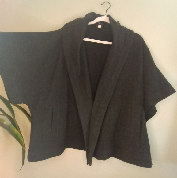 Eileen Fisher Italian Angora Wool Blend Lagenlook Kimono Style Cape Lapel Coat - Picture 2 of 7